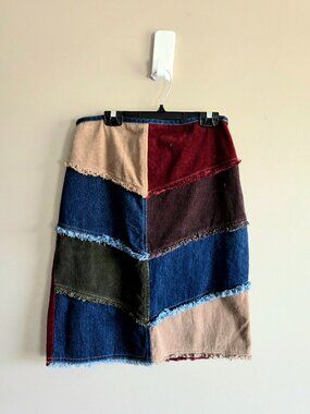 Vintage Y2K 90s Frantic Jeans Corduroy Color Block Skirt 100% Cotton India